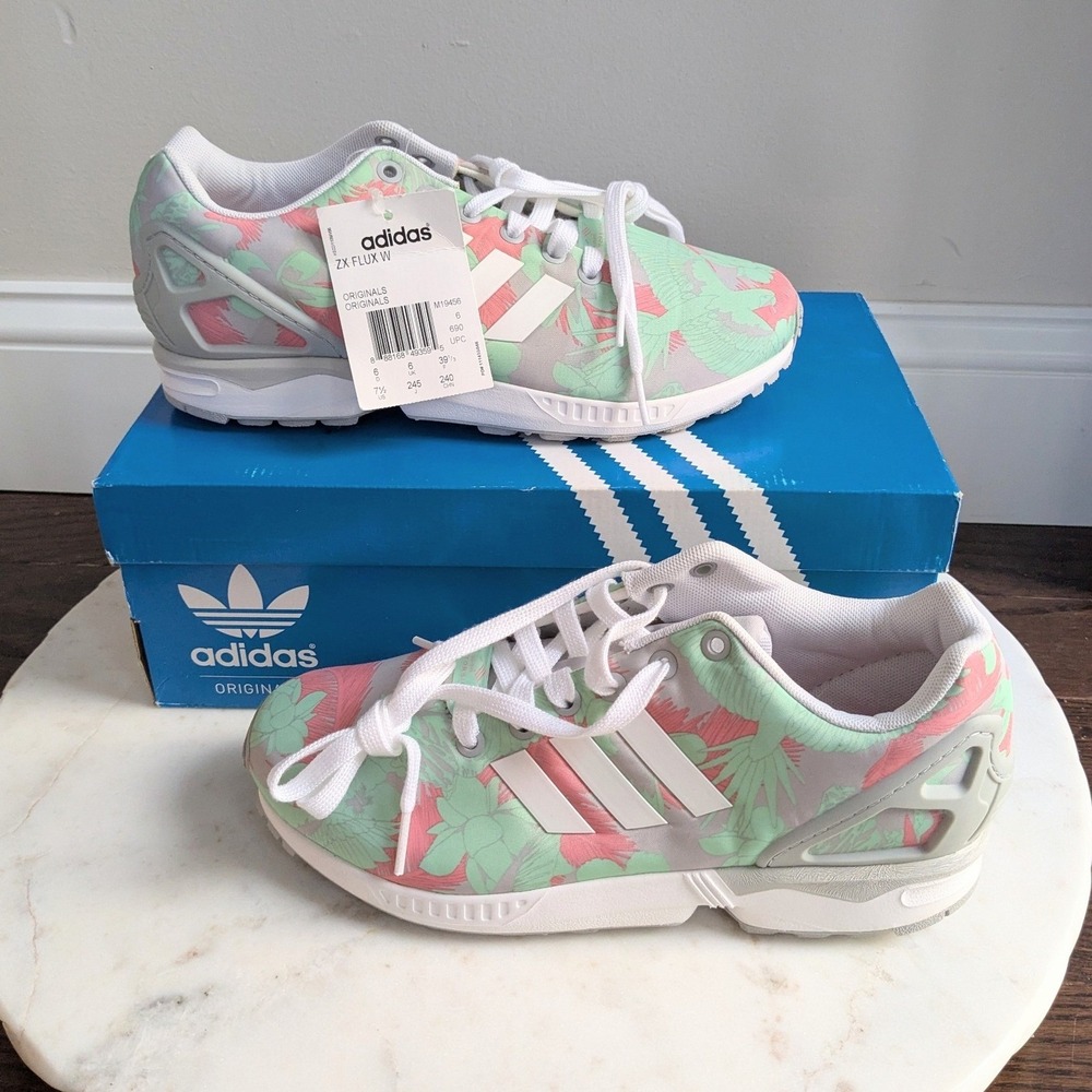 Adidas ZX Flux W Womens Tropical‎ Floral Print Sneakers Size 7.5 US Pink Grn NIB